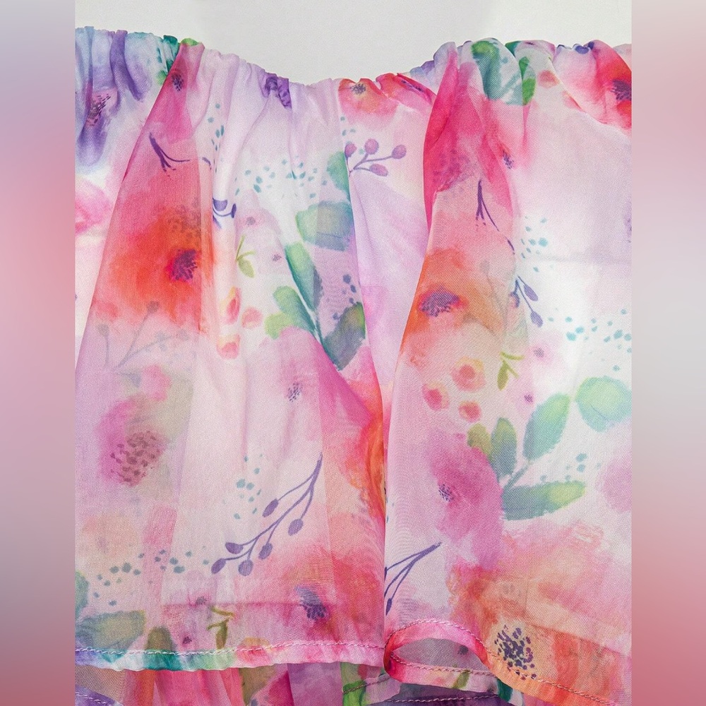 LAST ONE π₯ Boho Floral Print Layer Hem Cami Dress Pink - Picture 6 of 10